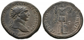 TRAJANO. Dupondio. (Ae. 11,20g/27mm). 103-107 d.C. Roma. (RIC 587). Anv: Busto radiado de Trajano a derecha con drapeado sobre hombro izquierdo, alred...