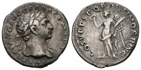 TRAJANO. Denario. (Ar. 2,68g/19mm). 107-108 d.C. Roma. (RIC 128). Anv: Drapeado laureado de Trajano con drapeado sobre hombro izquierdo, alrededor ley...