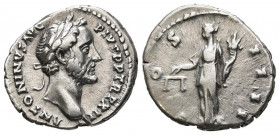 ANTONINO PIO. Denario. (Ar. 3,44g/19mm). 148-149 d.C. Roma. (RIC 177). Anv: Cabeza laureada de Antonino Pío a derecha, alrededor leyenda: ANTONINVS AV...