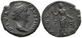 FAUSTINA I. As. (Ae. 10,68g/27mm). 141 d.C. Roma. (RIC 1171). Anv: Busto drapeado y diademado de Faustina I a derecha, alrededor leyenda: DIVA FAVSTIN...