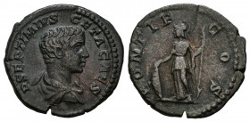 GETA. Denario. (Ar. 3,61g/19mm). 203-208 d.C. Roma. (RIC 34b). Anv: Busto drapeado de Geta a derecha, alrededor leyenda: P SEPTIMIVS GETA CAES. Rev: M...