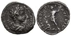 CARACALLA. Denario. (Ar. 2,76g/19mm). 199-200 a.C. Roma. (RIC 45). Anv: Busto laureado, drapeado y con coraza de Caracalla a derecha, alrededor leyend...