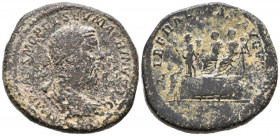 MACRINO. Sestercio. (Ae. 25,96g/29mm). 217-218 d.C. Roma. (RIC 194). Anv: Busto laureado, drapeado y con coraza de Macrino a derecha, alrededor leyend...