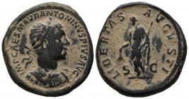 HELIOGABALO. Sestercio. (Ae. 21,64g/31mm). 219 d.C. Roma. (RIC 358). Anv: Busto laureado y con coraza de Heliogábalo a derecha, alrededor leyenda: IMP...