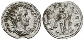 GORDIANO III. Antoniniano. (Ar. 4,09g/22mm). 241-243 d.C. Roma. (RIC 86). Anv: Busto radiado y drapeado de Gordiano III a derecha, arlededor leyenda: ...