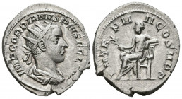 GORDIANO III. Antoniniano. (Ar. 3,51g/23mm). 241 d.C. Roma. (RIC 88). Anv: Busto radiado y drapeado de Gordiano III a derecha, alrededor leyenda: IMP ...