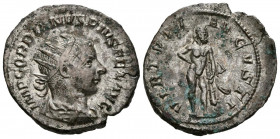 GORDIANO III. Antoniniano (Ar. 3,57g/21mm). 241-243 d.C. Roma. (RIC 95). Anv: Busto radiado y drapeado de Gordiano III a derecha, alrededor leyenda: I...