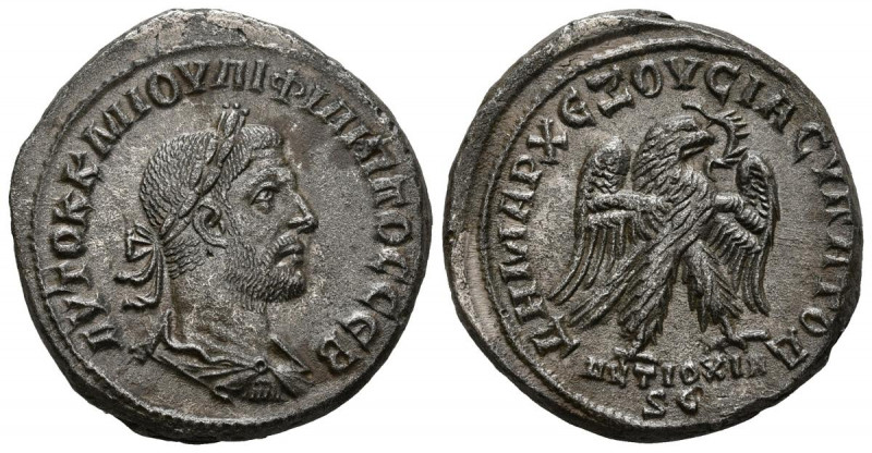 FILIPO I. Tetradracma. (Ve. 11,99g/27mm). 249 d.C. Antioquía. (Seaby 3958). Anv:...