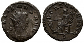 GALIENO. Antoniniano. (Ae. 3,37g/20mm). 263-265 d.C. Roma. (RIC 194a). Anv: Busto radiado y con coraza a derecha, alrededor leyenda: GALLIENVS AVG. Re...
