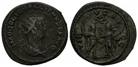 GALIENO. Antoniniano. (Ae. 3,93g/21mm). 259 d.C. Samosata. (RIC 456). Anv: Busto radiado y drapeado de Gallieno a derecha, alrededor leyenda: IMP C P ...