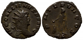 GALIENO. Antoniniano. (Ae. 3,14g/21mm). 264-265 d.C. Mediolanum. (RIC 307). Anv: Cabeza radiada de Galieno a derecha, alrededor leyenda: IMP GALLIENVS...