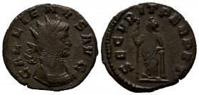 GALIENO. Antoniniano. (Ae. 3,01g/20mm). 265-267 d.C. Roma. (RIC 516). Anv: Busto radiado y drapeado de Galieno a derecha, alrededor leyenda: GALLIENVS...