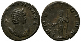 SALONINA. Antoniniano. (Ae. 3,20g/20mm). 257-258 d.C. Roma. (RIC 29). Anv: Busto diademado y drapeado sobre creciente de Salonina a derecha, alrededor...
