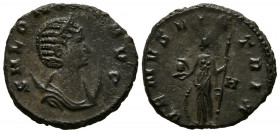 SALONINA. Antoniniano. (Ae. 3,77g/20mm). 265-267 d.C. Roma. (RIC 31). Anv: Busto drapeado y diademado sobre creciente de Salonina a derecha, alrededor...