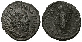 POSTUMO. Antoniniano. (Ar. 3,16g/21mm). 263-265 d.C. Treveri. (RIC 58). Anv: Busto radiado, drapeado y con coraza de Póstumo a derecha, alrededor leye...