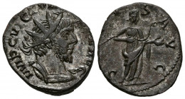 VICTORINO. Antoniniano. (Ae. 3,32g/20mm). 268-270 d.C. Colonia Agripensis. (RIC 67). Anv: Busto radiado y con coraza de Victorino a derecha, alrededor...