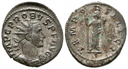 PROBO. Antoniniano. (Ve. 3,69g/23mm). 281 d.C. Lugdunum. (RIC 104). Anv: Busto radiado y con coraza de Probo a derecha, alrededor leyenda: IMP C PROBV...