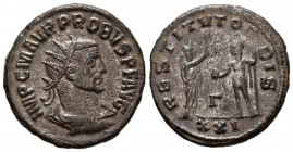 PROBO. Antoniniano. (Ve. 3,93g/21mm). 280 d.C. Antioquía. (RIC 925). Anv: Busto radiado y drapeado de Probo a derecha, alrededor leyenda: IMP C M AVR ...