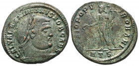 MAXIMIANO I. Follis. (Ae. 10,29g/28mm). 297-298 d.C. Heráclea. (RIC 26b). Anv: Cabeza laureada de Maximiano I a derecha, alrededor leyenda: GAL VAL MA...
