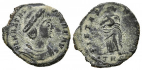 TEODORA. Follis. (Ae. 1,20g/17mm). 337-340 d.C. Treveri. (RIC 91). Anv: Busto diademado y drapeado de Teodora a derecha, alrededor leyenda: FL MAX THE...