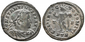 CONSTANTINO I. Follis. (Ae. 3,86g/23mm). 310 d.C. Treveri. (RIC 42). Anv: Busto laureado, drapeado y con coraza de Constantino I a derecha, alrededor ...