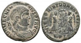 MAGNENCIO. Centenional. (Ae. 3,83g/22mm). 352 d.C. Lugdunum. (RIC 130). Anv: Busto drapeado y con coraza de Magnencio a derecha, detrás letra A, alred...