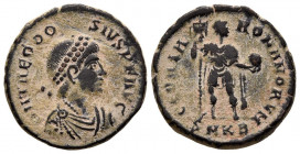 TEODOSIO I. Maiorina. (Ae. 4,66g/20mm). 383-386 d.C. Cícico. (RIC14c). Anv: Busto diademado y drapeado de Teodosio I, alrededor leyenda: D N THEODOSIV...