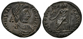 CONSTANTINO III. Silicua. (Ar. 1,45g/17mm). 408-409 d.C. Lugdunum. (RIC 1531). Anv: Busto diademado y con coraza de Constantino III a derecha, alreded...