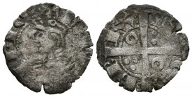 JAIME I (1213-1267). Dinero. (Ve. 0,69g/16mm). Cataluña. (Cru.V.S. 310). Anv: Busto coronado de Jaime I a izquierda dentro de gráfila, alrededor leyen...