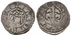 JAIME I (1213-1276). Dinero. (Ve. 1,02g/18mm). Valencia. (Cru.V.S. 316). Anv: Busto coronado de Jaime I a izquierda dentro de gráfila, alrededor leyen...