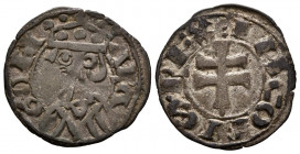 JAIME I (1213-1276). Dinero (Ve. 0,97g/19mm). S/D. Barcelona (Cru.V.S. 318). Anv: Efigie coronada a izquierda, alrededor leyenda: ARA GON. Rev: Cruz p...