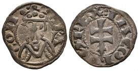 JAIME I (1213-1276). Dinero (Ve. 1,04g/19mm). S/D. Barcelona (Cru.V.S. 318). Anv: Efigie coronada a izquierda, alrededor leyenda: ARA GON. Rev: Cruz p...