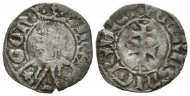 PEDRO IV (1336-1387). Dinero. (Ve. 0,71g/18mm). Aragón. (Cru.V.S. 463). Anv: Busto coronado de Pedro IV a izquierda dentro de gráfila, alrdedor leyend...