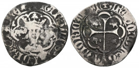 MARTI I (1396-1410). Real. (Ve. 2,88g/24mm). Mallorca. (Cru.V.S. 519). Anv: Efigie coronada de frente entre dos bueyes de Martí I, dentro de gráfila l...