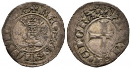 SANCHO I (1311-1324). Dobler (Ve. 1,75g/20mm). S/D. Mallorca. (Cru. V.S. 547). Anv: Efigie coronada de frente entre dos estrellas, alrededor leyenda: ...