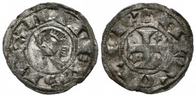 ALFONSO VIII (1158-1214). Dinero (Ve. 0,92g/18mm). S/D. Toledo. (FAB-23). Anv: cabeza a izquierda. Leyenda: ANFVS REX; Rev: cruz patada con estrella. ...