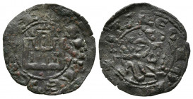 ALFONSO X (1252-1284). Maravedí prieto (Ve. 0,59g/17mm). S/D. Sin marca de ceca. (FAB-276). Anv: castillo dentro de gráfila circular. Leyenda: ALF REX...