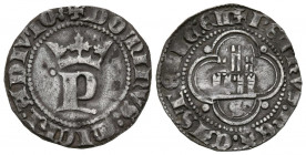 PEDRO I (1350-1368). 1/2 Real (Ar. 1,35g/19mm). S/D. Sevilla. (FAB-384). Anv: P coronada dentro de gráfila circular. Leyenda: DOMINVS MICHI ADIVTOR ET...