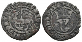 JUAN I (1379-1390). Blanca del Agnus Dei. (Ve. 1,67g/21mm). Burgos. (FAB-549). Anv: Agnus Dei a izquierda, detrás estandarte, alrededor leyenda: AGNVS...