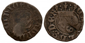 CARLOS I (1516-1556). Diner (Ae. 0,82g/15mm). S/D (1528-1535). Gerona. (Cal-2019-4). Busto a izquierda con corona real. Contramarca G. BC.