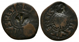 CARLOS I (1516-1556). Diner (Ae. 0,92g/15mm). S/D. Vic. (Cal-2019-35). Contramarca V superada de I y águila. BC-.