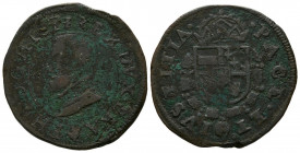 FELIPE II (1556-1598). 1 Liard (Ae. 7,31g/27mm). Amberes de Brabante. Liard de los Estados. Nd. (Hoc-Gelder252-1). RC-.