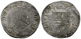 FELIPE II (1556-1598). 1/5 Escudo (Ar. 6,81g/29mm). ¿1566? Amberes. Fecha 6 ¿6?. (G.H. 212-1b; W. 722). MBC.