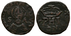 FELIPE II (1556-1598). Quattrino (Trillina). (Ae. 0,98g/15mm). S/D. Milán. (Vicenti-3). BC+ Rara.