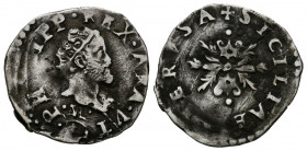 FELIPE II (1556-1598). 1/2 Carlino (Ar. 1,33g/18mm). S/D. Nápoles. (Vicenti-304). MBC. Escasa.