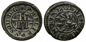 FELIPE III (1598-1621). 2 Maravedís (Ae. 1,67g/16mm). 1602. Segovia. (Cal-2019-184). Acueducto horizontal. MBC.