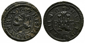 FELIPE III (1598-1621). 2 Maravedís (Ae. 1,95g/16mm). 1604. Segovia. (Cal-2019-189). Acueducto vertical. MBC.