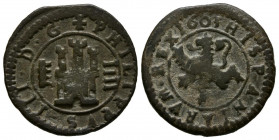 FELIPE III (1598-1621). 4 Maravedís (Ae. 2,89g/20mm). 1603. Segovia. (Cal-2019-258). Acueducto a izquierda. MBC-.