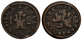 FELIPE III (1598-1621). 4 Maravedís (Ae. 3,70g/20mm). 1607. Segovia. (Cal-2019-262). Acueducto a izquierda. BC+.