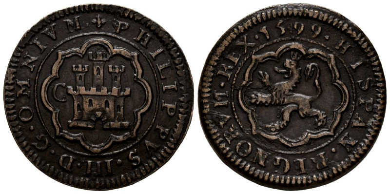 FELIPE III (1598-1621). 4 Maravedís (Ae. 7,46g/28mm). 1599. Segovia. C. (Cal-201...